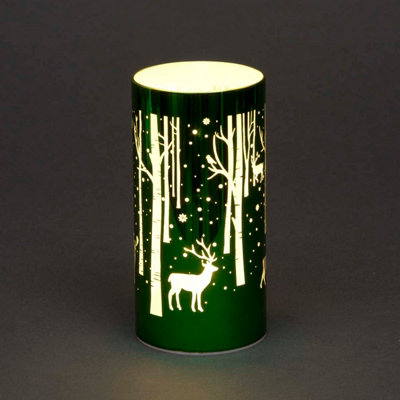 B&Q -  18Cm Christmas Decorated Vase Table Deer Scene Green