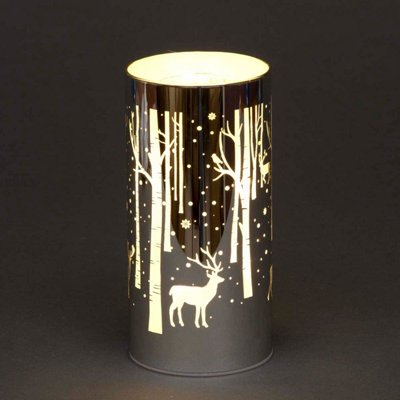 B&Q -  18Cm Christmas Decorated Vase Table Deer Scene Silver