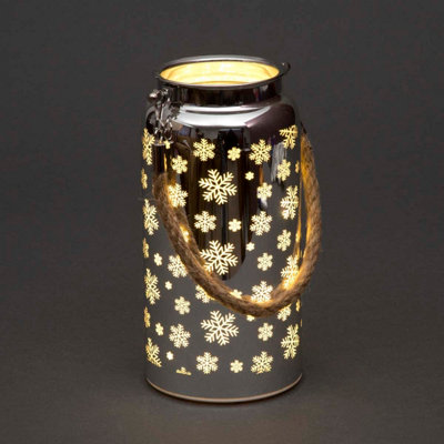 Shatchi Silver Christmas Decorated Jar Table Snowflakes Design Lantern 20Cm