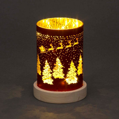 B&Q -  16Cm Christmas Decorated Vase Table Santa Sleigh Scene Red