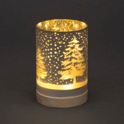 B&Q -  15Cm Christmas Decorated Vase Table Forest Snowfall Scene Silver