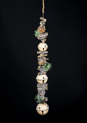 Shatchi Hanging Decoration With Jingle Bells Wooden SticksBerries And Pinecones Christmas Home Wall Door 90Cm Cream from B&Q