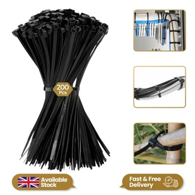 Shatchi 200 Pcs 300mm X 4.8mm Strong Black Nylon Plastic Cable Ties Zip Tie Wraps Organizer from B&Q