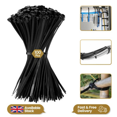 Shatchi 300 Pcs 300mm X 4.8mm Strong Black Nylon Plastic Cable Ties Zip Tie Wraps Organizer from B&Q