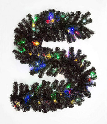 B&Q -  2M Prelit Alaskan Pine Black W/multicolour Christmas Christmas Garland