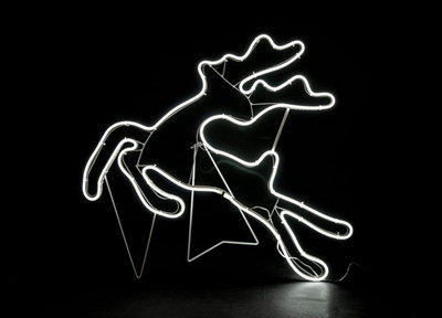 B&Q -  Jumping Reindeer Neon Effect Rope Light Silhouette Double Side 90 Cool White Leds Christmas Outdoor