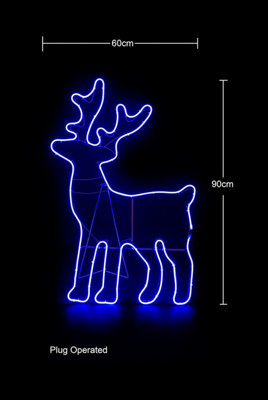 B&Q -  Standing Reindeer Neon Effect Rope Light Silhouette Double Side 90 Blue Leds