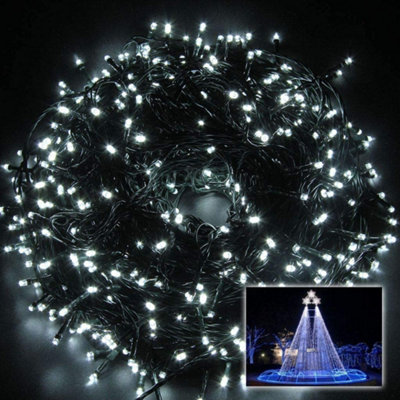 B&Q -  750 Leds Cool White Fairy String Lights Cool White Indoor/outdoor Green Cable 8 Modes Mains Powered Memory Auto Timer