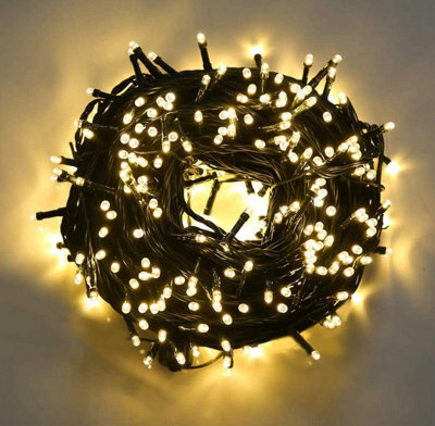 B&Q -  300 Leds Warm White Fairy String Lights Cool White Indoor/outdoor Green Cable 8 Modes Mains Powered Memory Auto Timer
