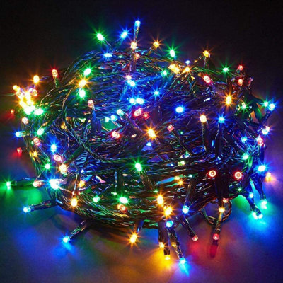 B&Q -  300 Leds Multicolour Fairy String Lights Cool White Indoor/outdoor Green Cable 8 Modes Mains Powered Memory Auto Timer