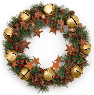 B&Q -  40Cm Bells Stars Pine Green Christmas Wreath