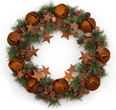 B&Q -  40Cm Bells Stars Pine Green Christmas Wreath