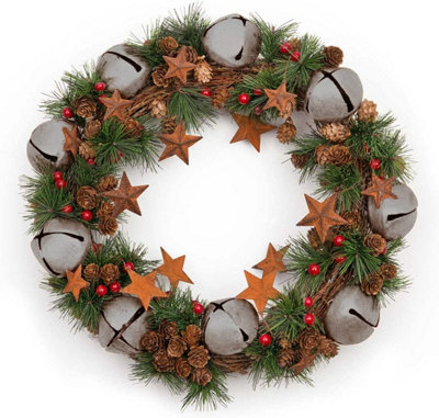 B&Q -  40Cm Bells Starsand Pine Green Christmas Wreath