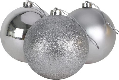 Shatchi 10Cm/3Pcs Christmas Baubles Shatterproof ,Tree Decorations Silver