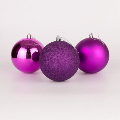 Shatchi Purple 10Cm/3Pcs Christmas Baubles Shatterproof ,Tree Decorations