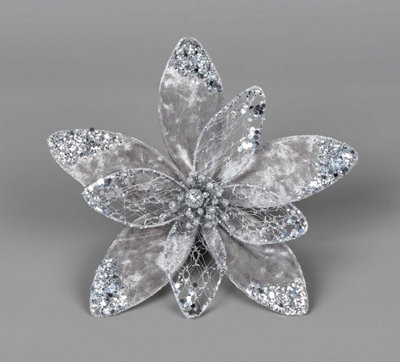 Shatchi 20Cm Silver Poinsettia Poinsettia FlowerChristmas Tree Decoration from B&Q