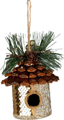 B&Q -  Gold Birdhouse 10X11CmChristmas Hanging Decoration