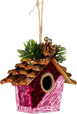 B&Q -  Pink Birdhouse 10X11CmChristmas Hanging Decoration