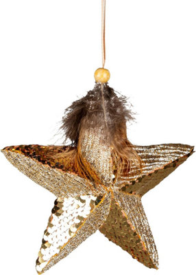 B&Q -  15Cm Gold  StarChristmas Hanging Decoration
