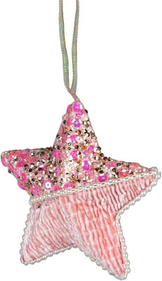 B&Q -  12Cm Star Baby PinkChristmas Hanging Decoration
