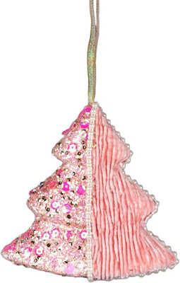 B&Q -  12Cm Tree Baby PinkChristmas Hanging Decoration