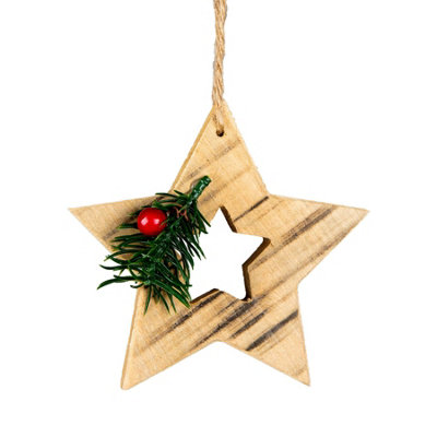 Shatchi Wooden Craft Star Shape - Tree Hanging Decoration - 12.5X12.5x1.5cm