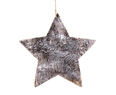 B&Q -  20Cm Star Shape Birch Bark Wooden Christmas Wall Hanging Decoration