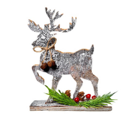 B&Q -  20Cm Reindeer Shape Birch Bark Wooden Christmas Table Top Decoration