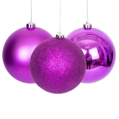 Shatchi 15Cm/3Pcs Christmas Baubles Shatterproof Purple, Christmas Tree Decorations Balls Ornaments Hanging Decorations