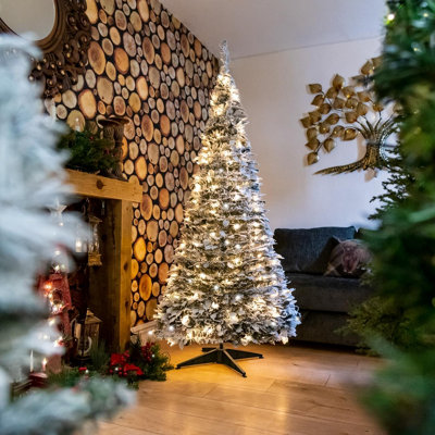 Shatchi White Prelit Holly Flock Pop Up Christmas Tree Led Warm Lights 4Ft
