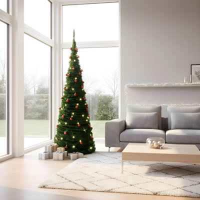 Shatchi Christmas 6Ft Prelit Pop Up Tree Led Warm White Lights And Red Baubles  Battery Operated from B&Q