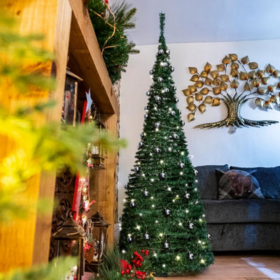 B&Q Silver Shatchi / 150Cm Pre-Lit Pop Up Christmas Tree With Leds And Baubles 5Ft