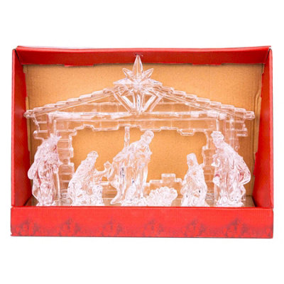 Shatchi Men's Clear 30Cm Christmas Pre-Lit Led Musical Nativity Scene Acrylic Sculpture Battery Operated Light Up Xmas Tabletop Home Decorations - Image 4