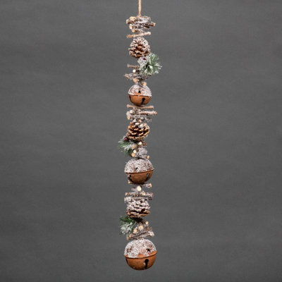 B&Q -  90Cm Garland With Red Jingle Bells Wooden SticksBerries And Pinecones Christmas Home Wall Door Hanger Sleigh Bells Xmas