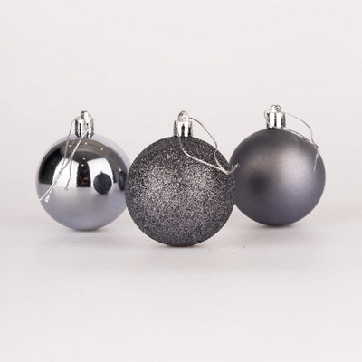 Shatchi 50Mm/24Pcs Christmas Baubles Shatterproof ,Tree Decorations Dark/Grey