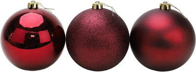 Shatchi Burgundy 10Cm/6Pcs Christmas Baubles Shatterproof ,Tree Decorations