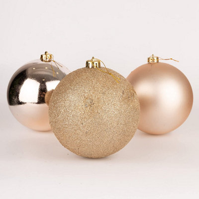 Shatchi 15Cm/3Pcs Christmas Baubles Shatterproof Champagne Gold,tree Decorations from B&Q