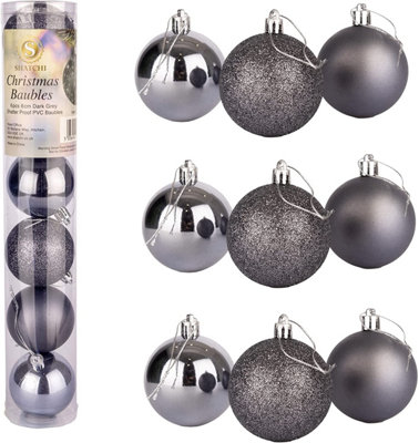 Shatchi 15Cm/3Pcs Christmas Baubles Shatterproof Dark Grey,tree Decorations from B&Q