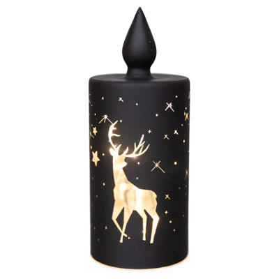 Shatchi 17Cm Christmas Decorated Vase Candle Led Black Glass Candle / Stag from B&Q