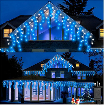 B&Q -  240 Led Icicle Lights 5M8 ModesBlue And White Outdoor Christmas Lights