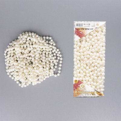 Shatchi White Pearl Shiny Christmas Bead Chain Metallic Garland Artificial Pearls Tinsel For Tree Hanging Decorations,7.2M (24Ft) 24Ft