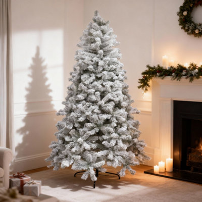 Shatchi Green Yukon Pine Artificial Christmas Tree Snow Flocked 230 Tips Branches Snowy Bushy Home Decorations 4Ft