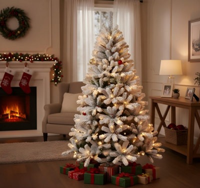 B&Q -  Christmas Pre-Lit Yukon Snow Pine Tree With Warm White Leds,4Ft-7Ft