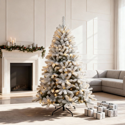 B&Q -  6Ft Christmas Pre-Lit Yukon Snow Pine Tree With Warm White Leds