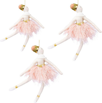 Shatchi 3Pcs Light Pink Ballerina Doll 14X20CmChristmas Tree Ornaments Fairy Tale Themed Xmas Tree Pendant from B&Q