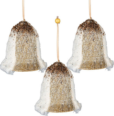 Shatchi Gold 3Pcs Santa Bell - Christmas Tree Hanging Decorations Ornaments Fairy Tale Theme 12Cm