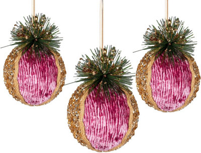 Shatchi Pink Glitter Bauble - 3Pcs Christmas Hanging Decorations 11.5Cm