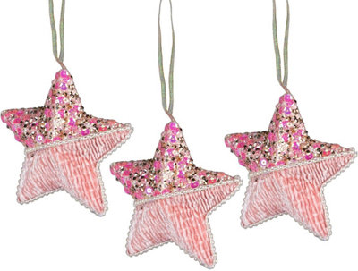 Shatchi 3Pcs Baby Star 12Cm - Christmas Tree Hanging Decorations Ornaments Fairy Tale Themed Xmas Tree Pendant Pink
