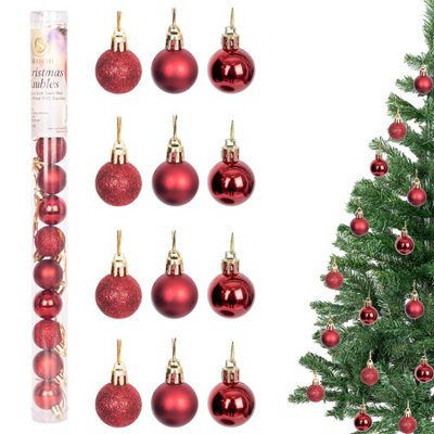 Shatchi 30Mm/24Pcs Christmas Baubles Shatterproof Christmas Tree Decorations Dark/Red