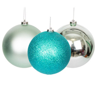 Shatchi Turquoise Christmas Baubles Shatterproof Xmas Tree Decorations Ornaments Balls Hanging Decorations -Shiny,Matte,Glitter,10Cm/6Pcs